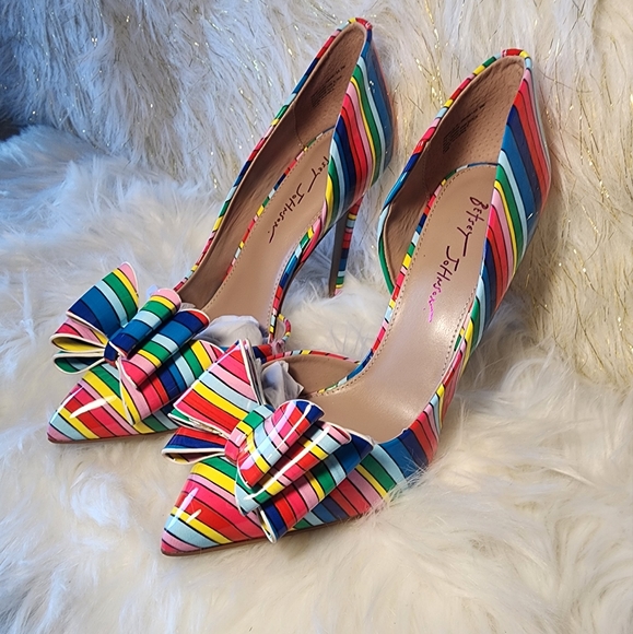 Betsey Johnson Prince-P Bright Multicolor Bow Pumps - Picture 8 of 9